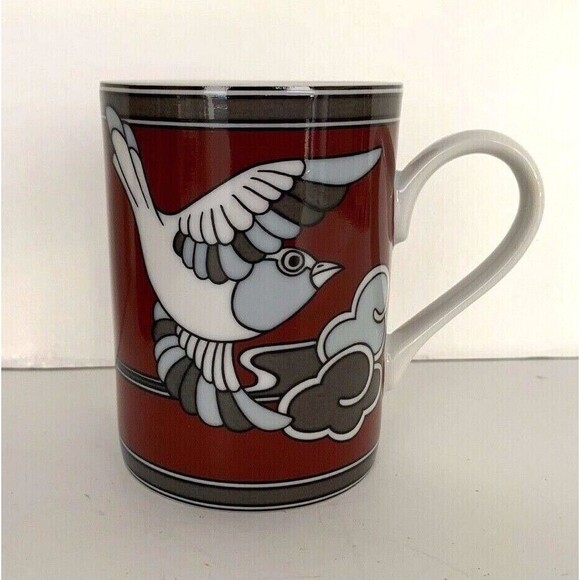 Set of 4 Rare Fitz & Floyd Mouchet d'Argent Mugs Cups 1978 Cinnamon Red & Gray - Picture 4 of 12